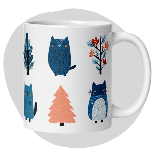 Tasse blanche en céramique — llustration scandinave d'animaux de forêt nordique