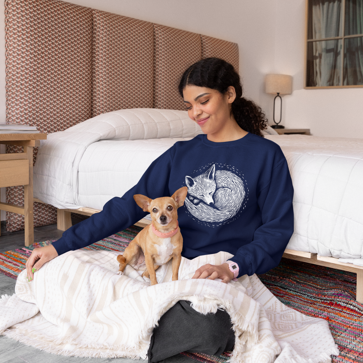 Pull court en coton bio ultra doux – Épaisseur moyenne – Motif de renard