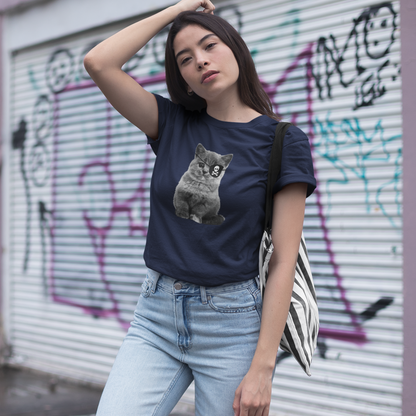 Recycled cotton T-shirt — Pirate cat with skull eye patch,