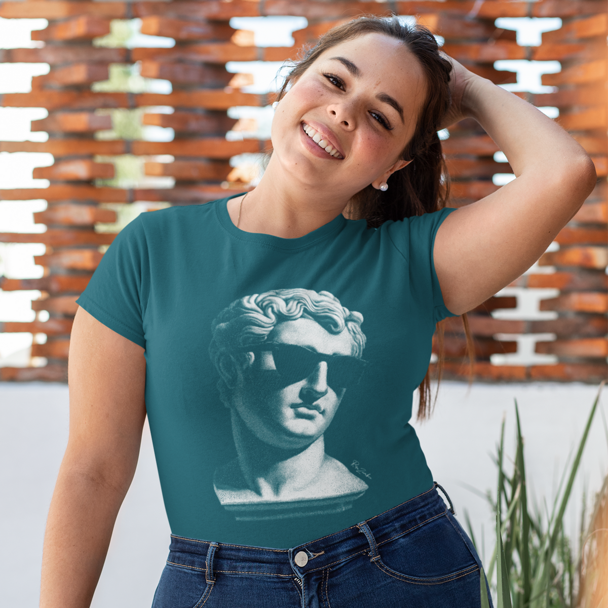 T-shirt en coton bio – Buste d'homme antique avec lunettes de soleil