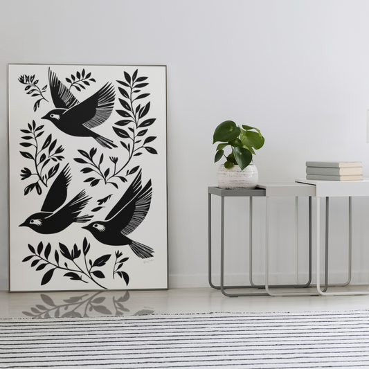 Poster imprimé Habitat - Motif d'oiseaux - rose zombie
