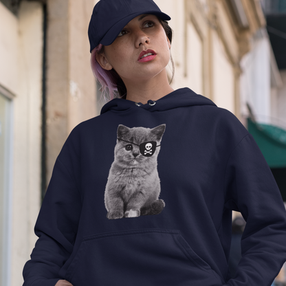 Organic cotton hoodie - Pirate cat - Medium weight