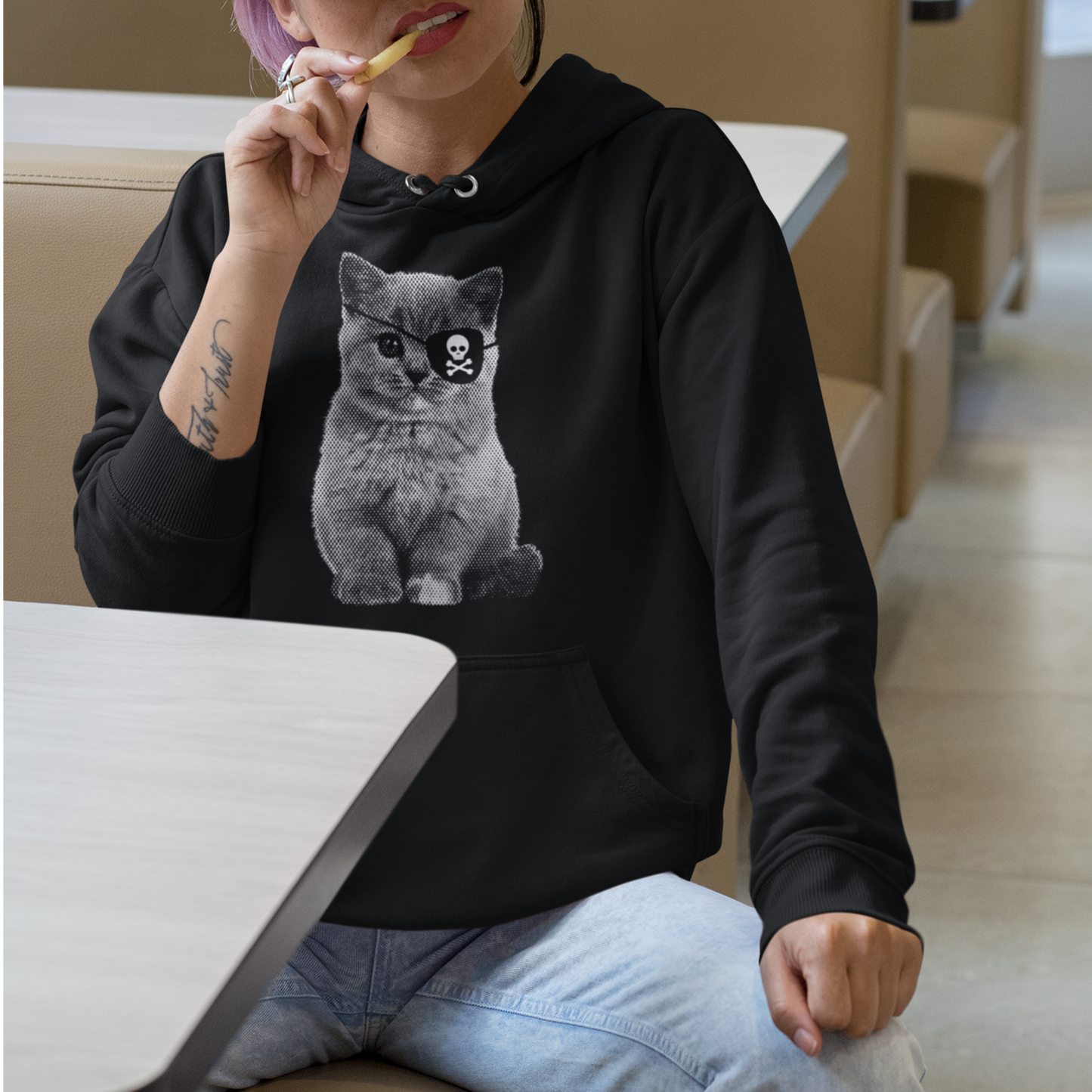 Organic cotton hoodie - Pirate cat - Medium weight