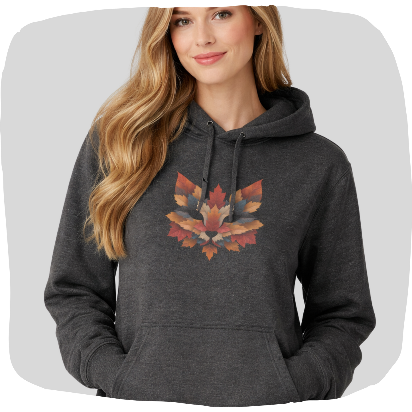 Sweatshirt à capuche en coton bio – Épaisseur moyenne – Renard en feuilles d'érable