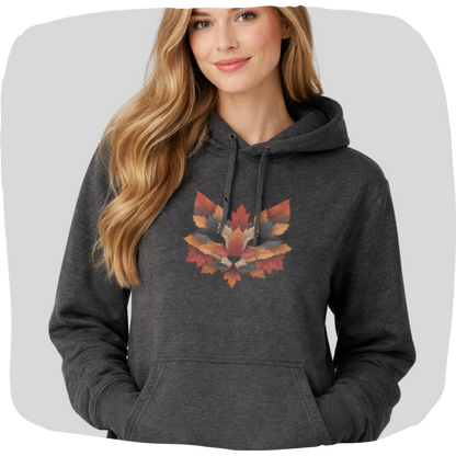 Sweatshirt à capuche en coton bio – Épaisseur moyenne – Renard en feuilles d'érable
