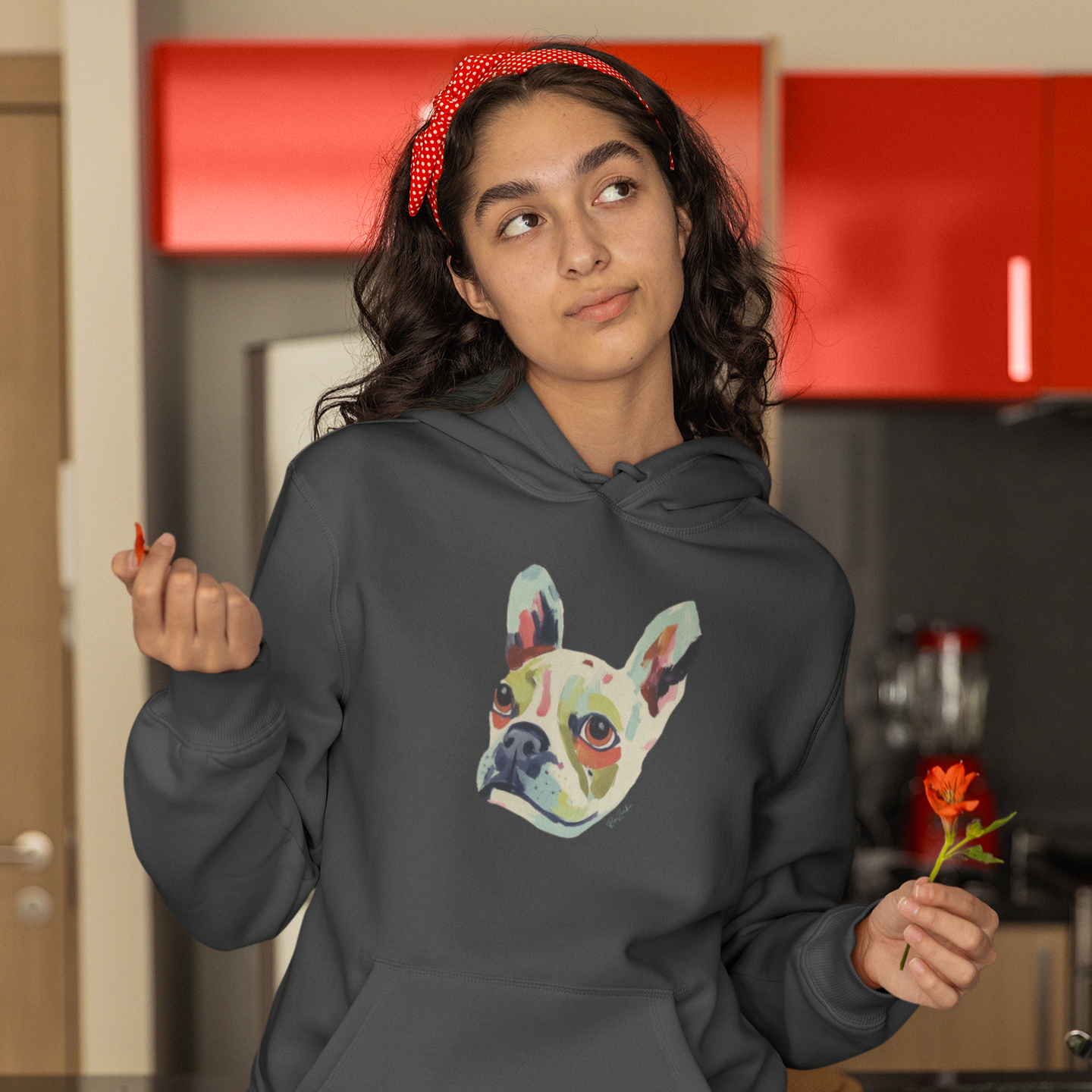 Sweat à capuche en coton durable – Imprimé bouledogue français