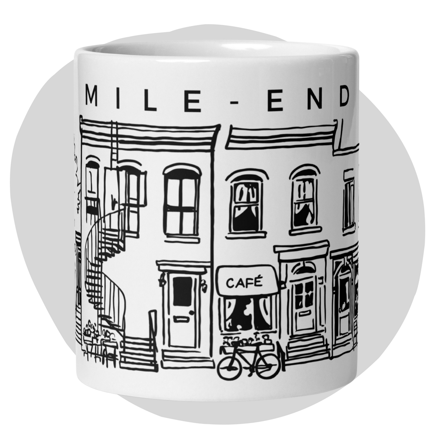 Tasse en céramique Mile-End Montréal — Illustration au trait noir