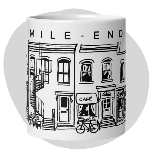 Tasse en céramique Mile-End Montréal — Illustration au trait noir