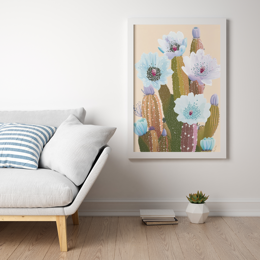 Poster imprimé écolo d'un cactus en fleurs