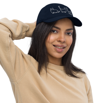 Casquette en coton biologique Kawaii - Motif de chats brodé - rose zombie
