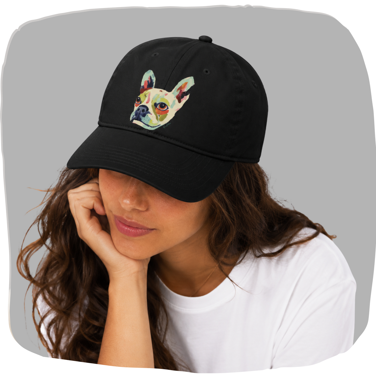 Casquette coton bio — Bouledogue français en portrait expressionniste