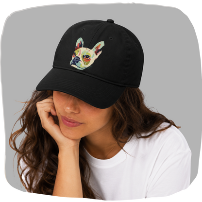Casquette coton bio — Bouledogue français en portrait expressionniste