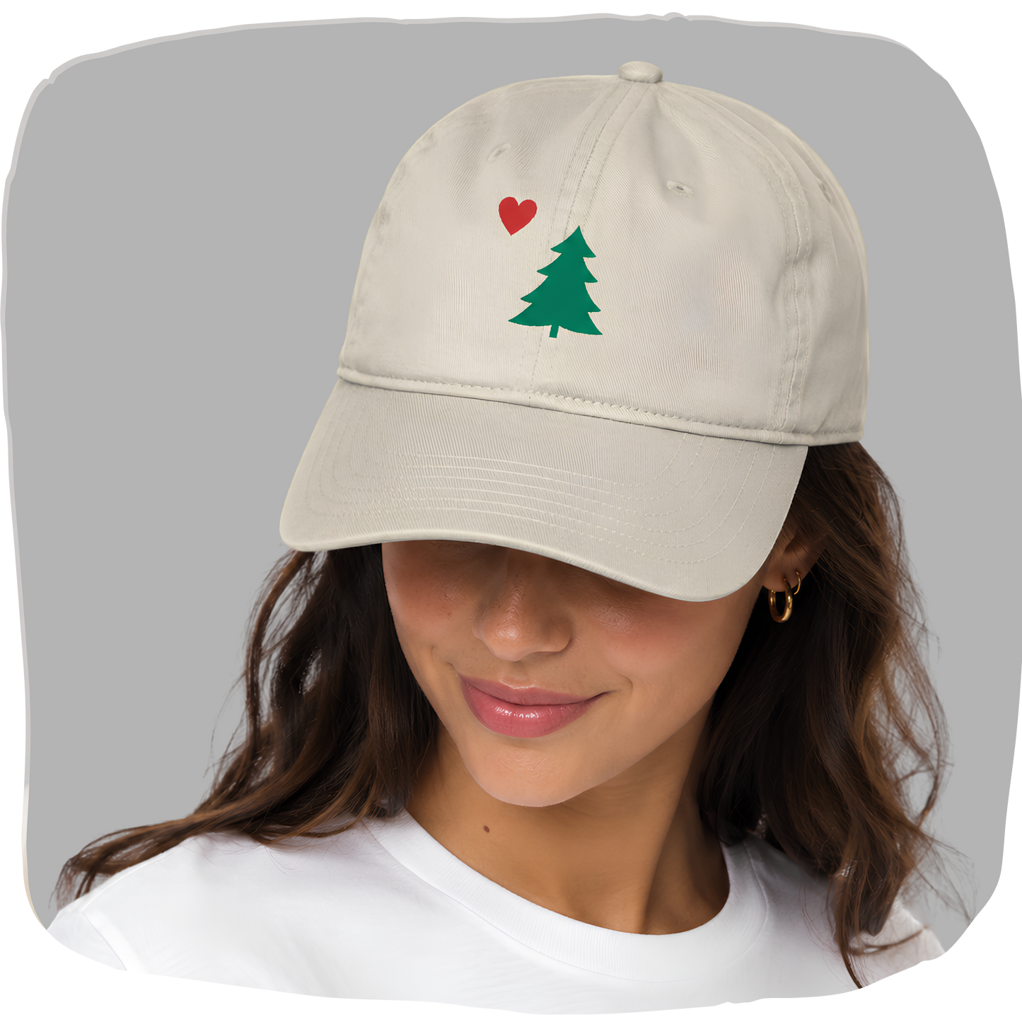 Casquette coton bio — Sapin et cœur brodés, amoureux forêt