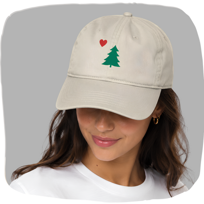 Casquette coton bio — Sapin et cœur brodés, amoureux forêt