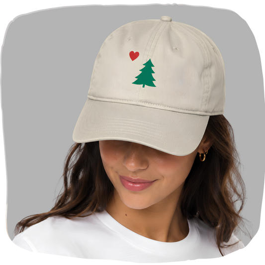 Casquette coton bio — Sapin et cœur brodés, amoureux forêt