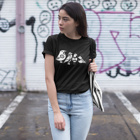 T-shirt coton bio noir — Quatre oiseaux géométriques