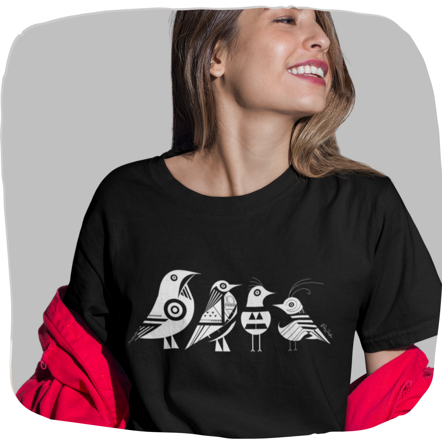 T-shirt coton bio noir — Quatre oiseaux géométriques