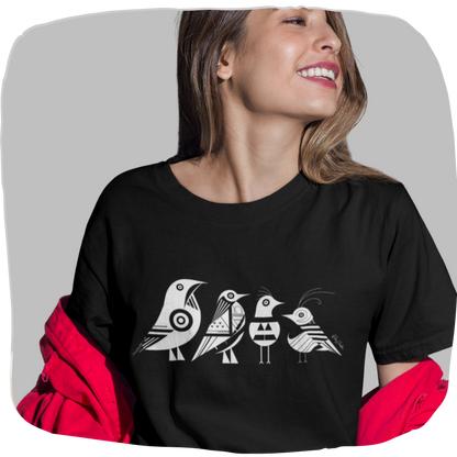 T-shirt coton bio noir — Quatre oiseaux géométriques