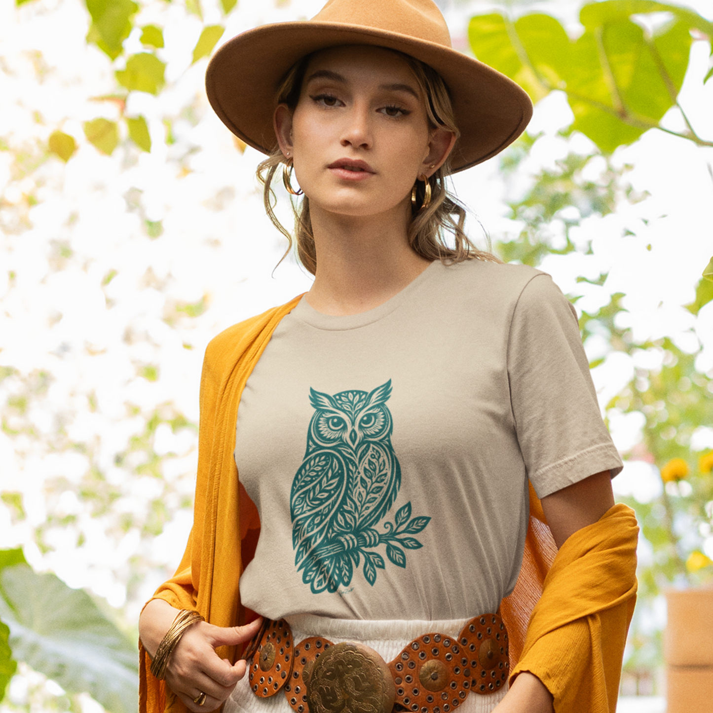 T-shirt coton bio — Hibou style folk art