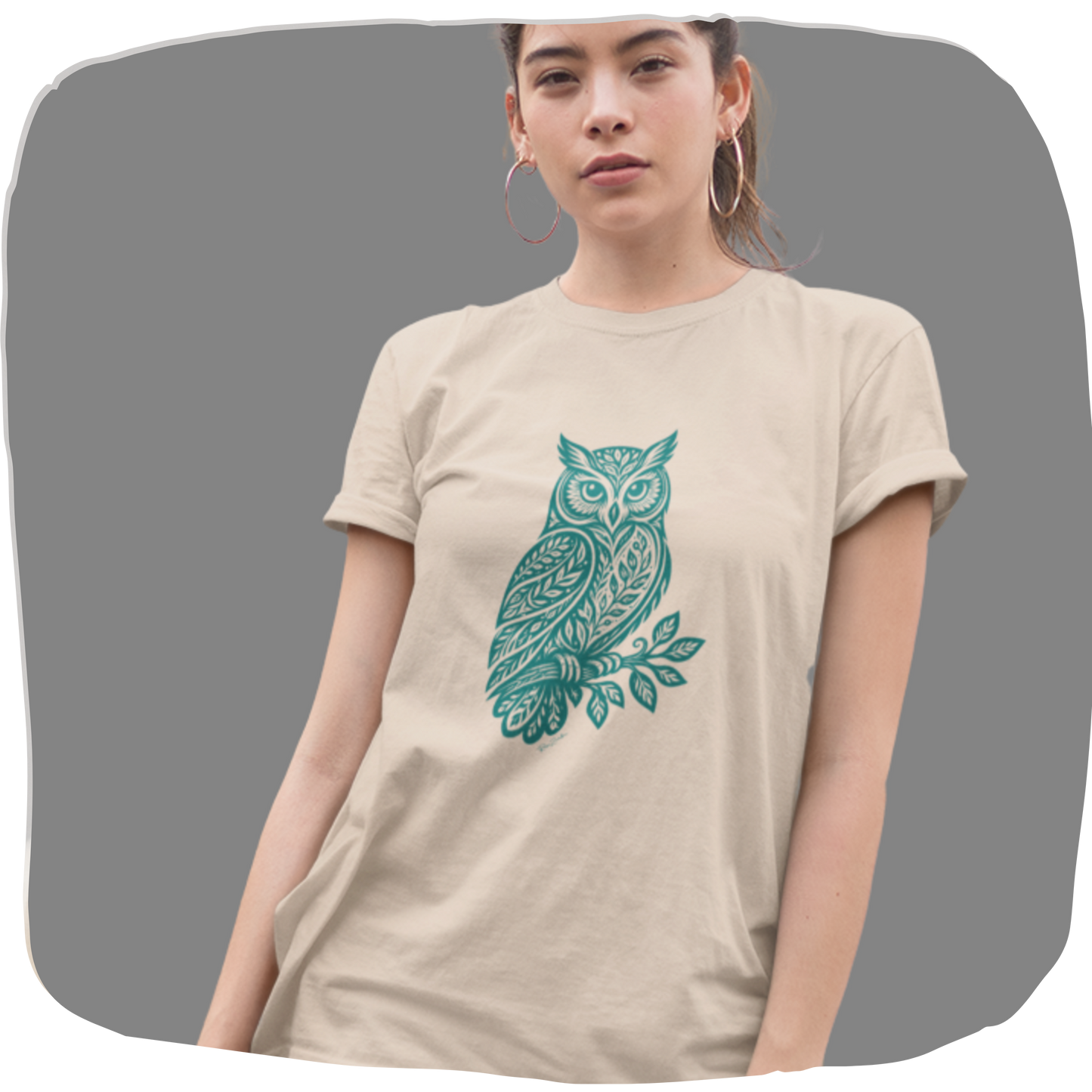 T-shirt coton bio — Hibou style folk art