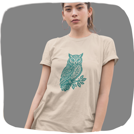 Organic cotton t-shirt — Folk art style owl