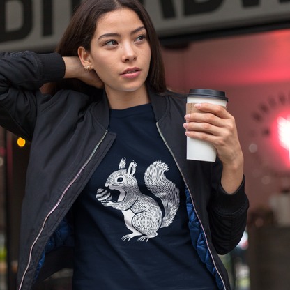 T-shirt en coton recylé — Écureuil en illustration linocut