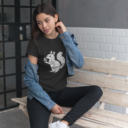 T-shirt en coton recylé — Écureuil en illustration linocut