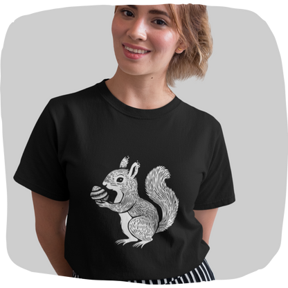 T-shirt en coton recylé — Écureuil en illustration linocut