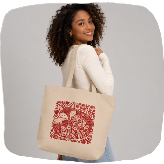 Sac tote bag coton bio — Renard endormi folk art