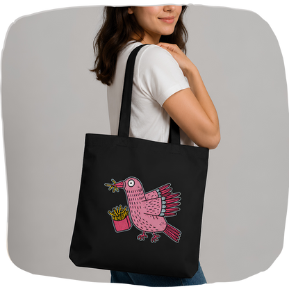 Sac tote bag coton bio noir — Pigeon rose voleur de frites