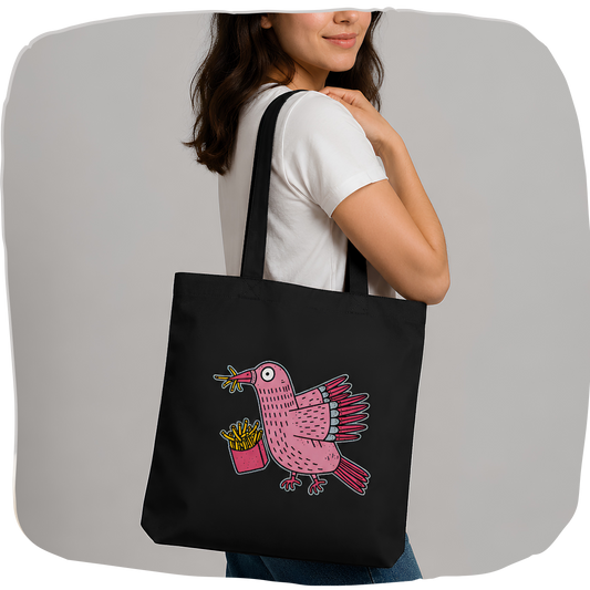 Sac tote bag coton bio noir — Pigeon rose voleur de frites