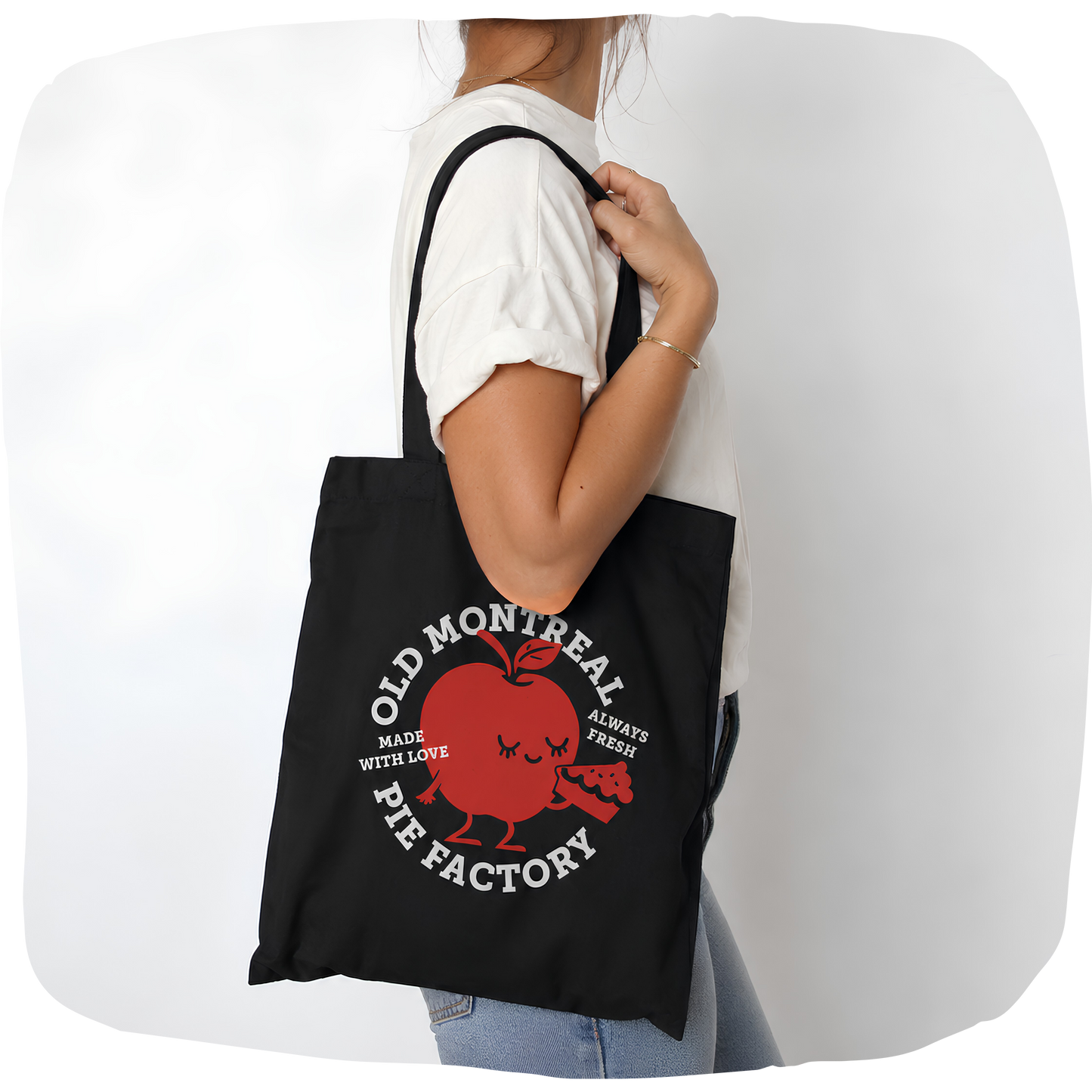 Sac tote noir en coton bio - Logo vintage "Old Montreal Pie Factory"