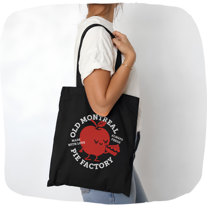 Sac tote noir en coton bio - Logo vintage "Old Montreal Pie Factory"