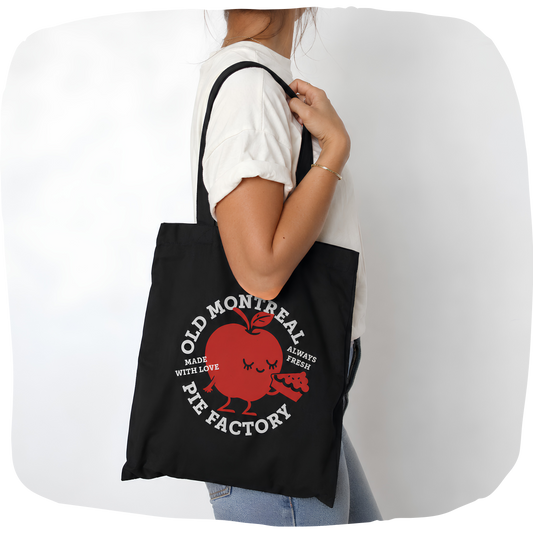 Sac tote noir en coton bio - Logo vintage "Old Montreal Pie Factory"