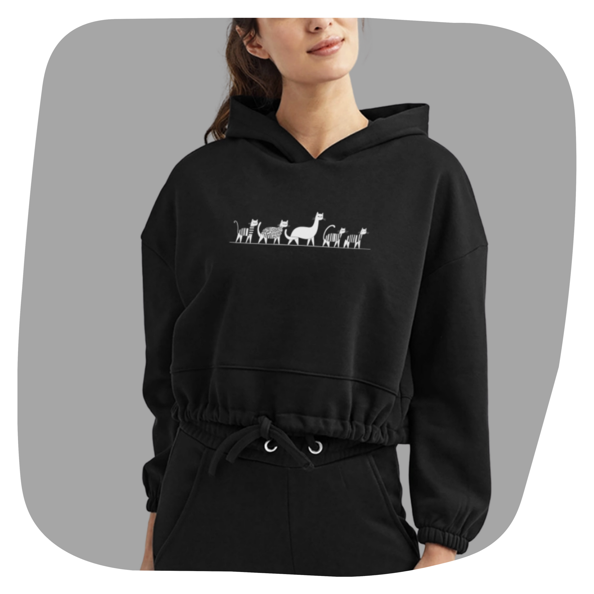 Sweat à capuche court - Motif de chats - rose zombie