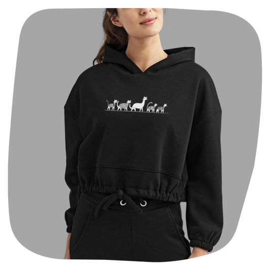 Sweat à capuche court - Motif de chats - rose zombie