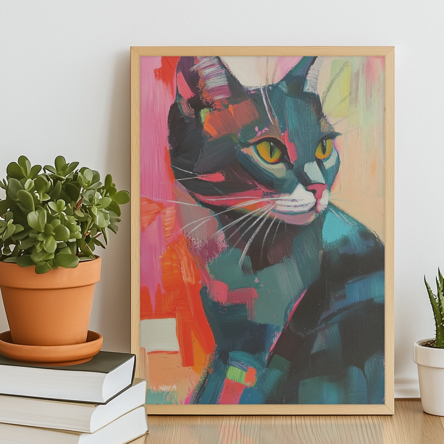 Póster impreso al estilo de una pintura de gato.