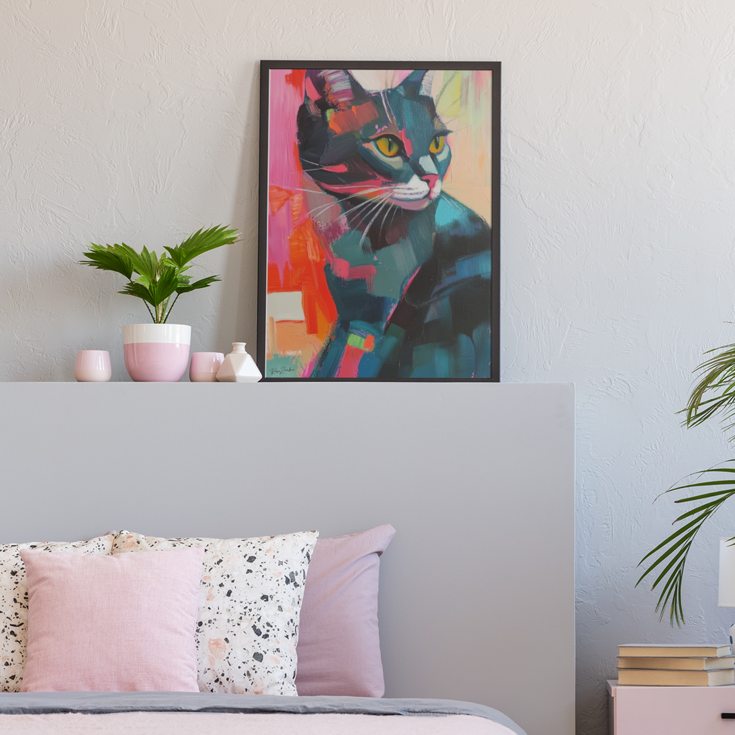 Póster impreso al estilo de una pintura de gato.