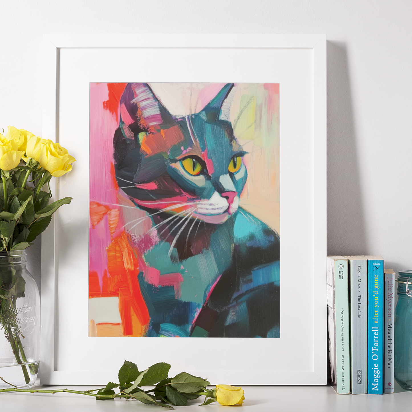 Póster impreso al estilo de una pintura de gato.