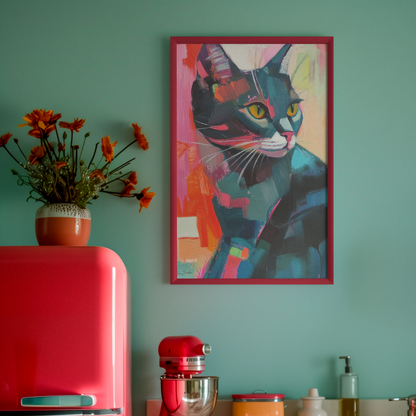 Póster impreso al estilo de una pintura de gato.