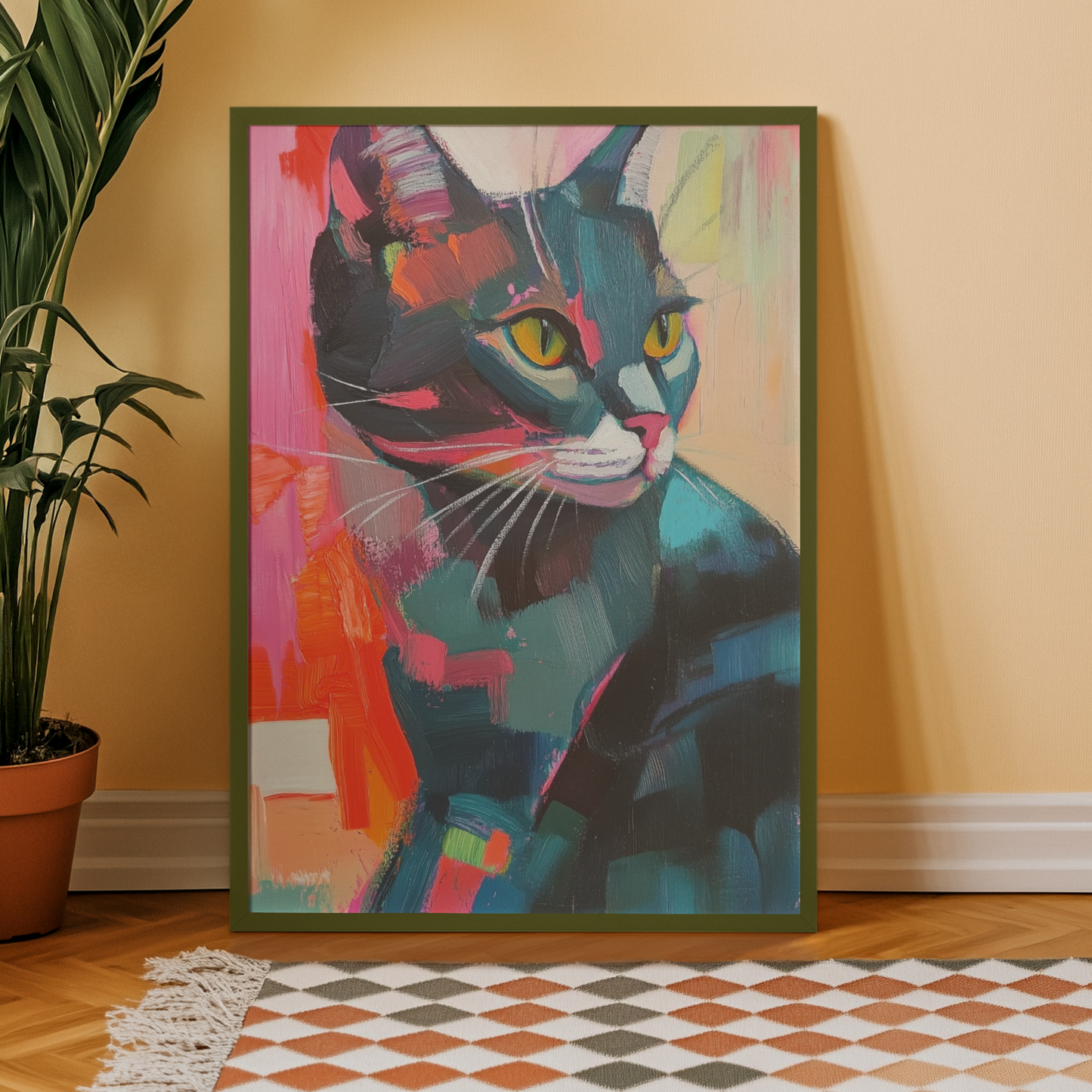 Póster impreso al estilo de una pintura de gato.