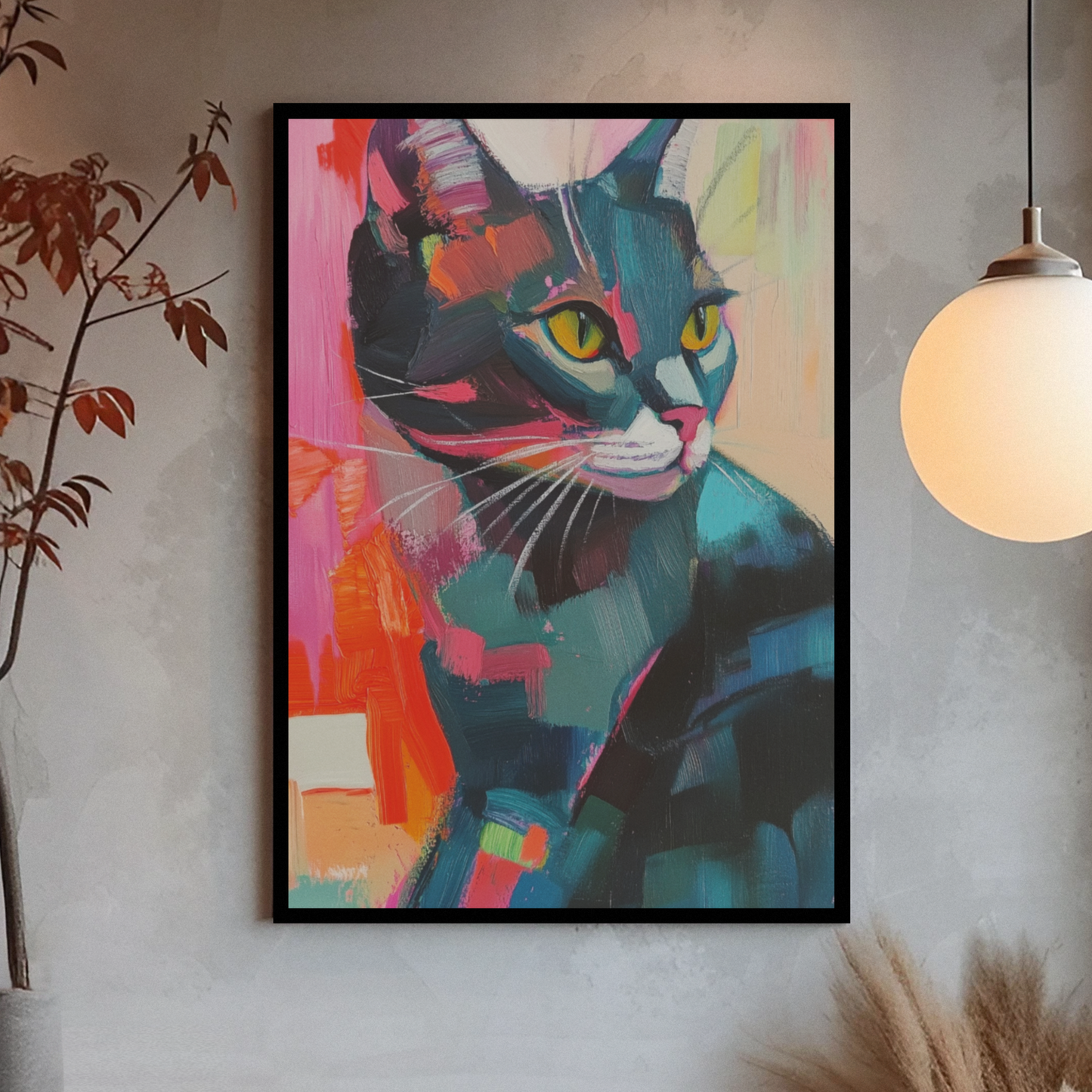 Póster impreso al estilo de una pintura de gato.
