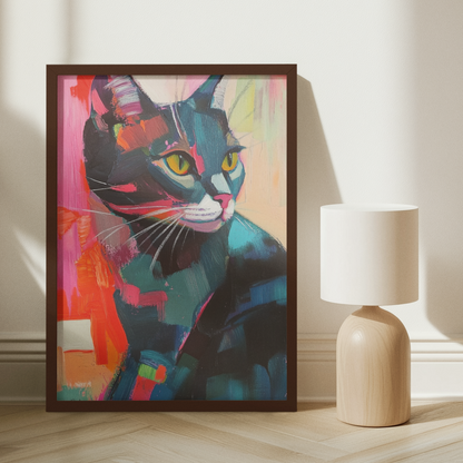 Póster impreso al estilo de una pintura de gato.