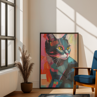Póster impreso al estilo de una pintura de gato.