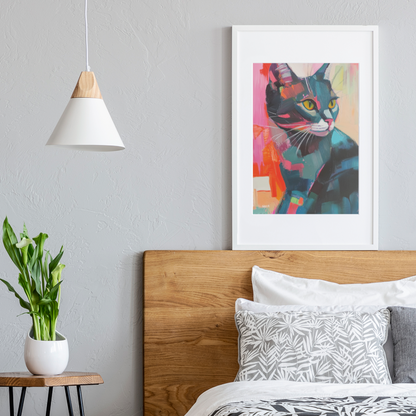 Póster impreso al estilo de una pintura de gato.
