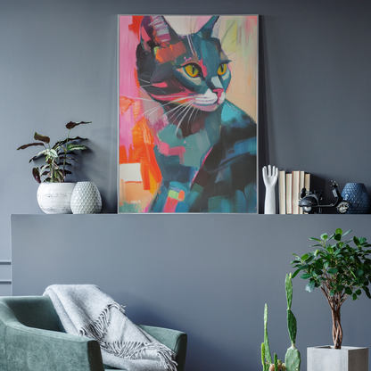 Póster impreso al estilo de una pintura de gato.