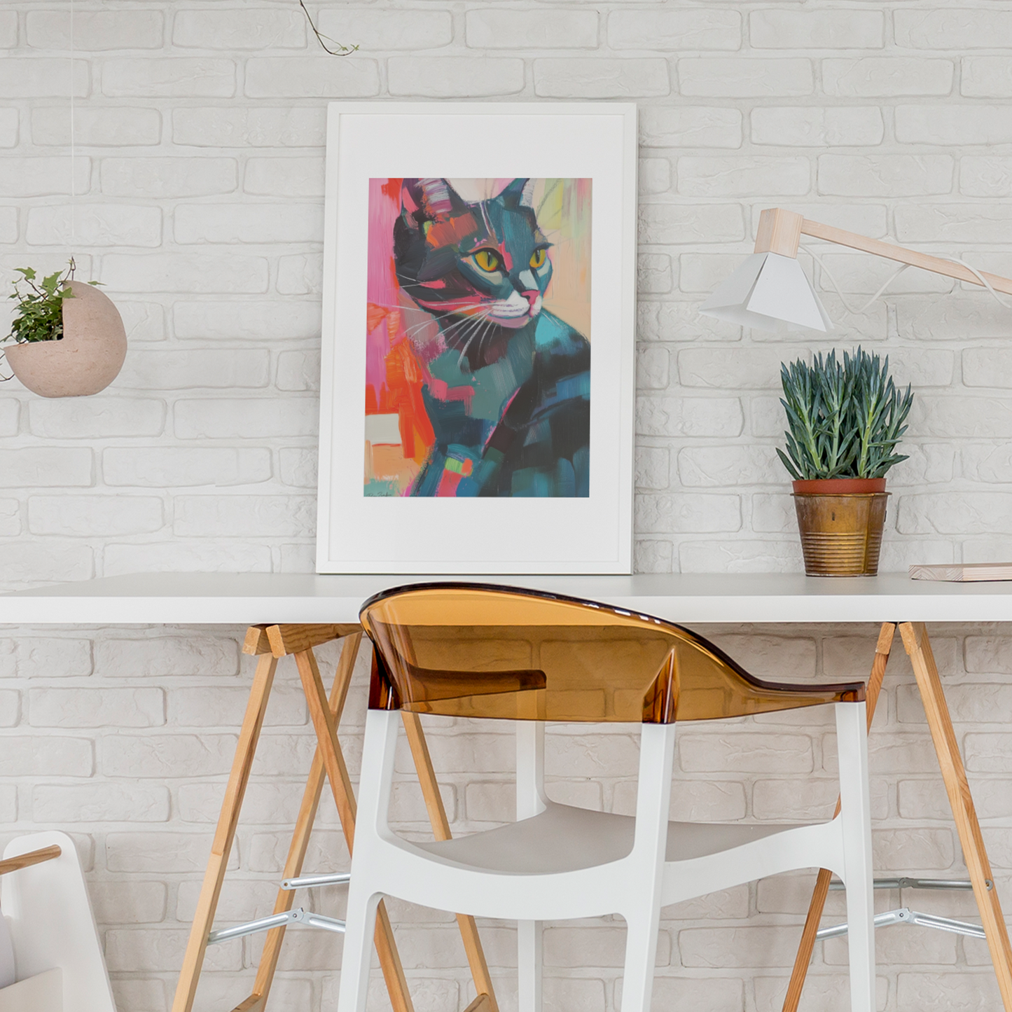 Póster impreso al estilo de una pintura de gato.