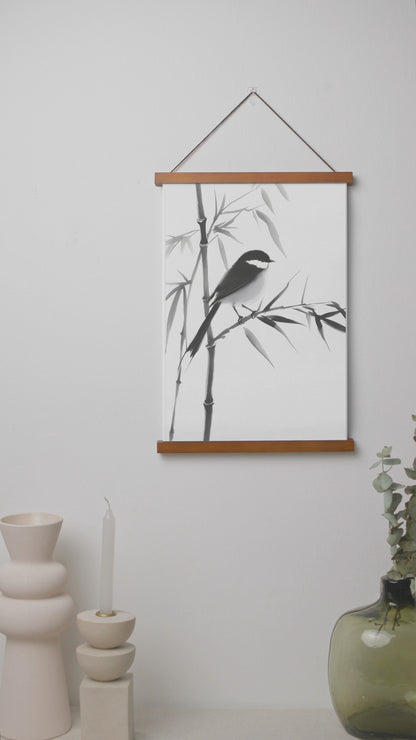 Eco-friendly printed poster in Chinese ink sketch style - Illustration of a bird