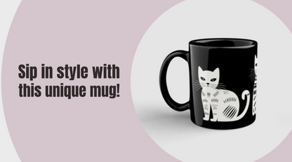 Tasse noire en céramique de 11 oz - Imprimé de chats