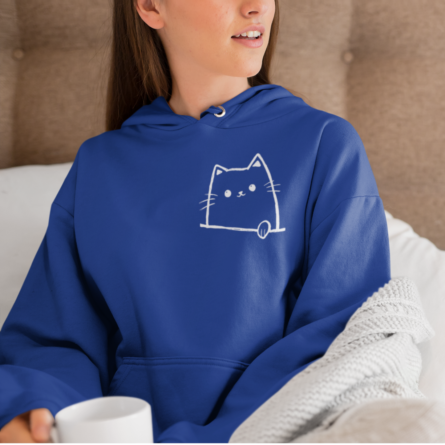 Sweat à capuche en coton durable – Motif de chat minimaliste